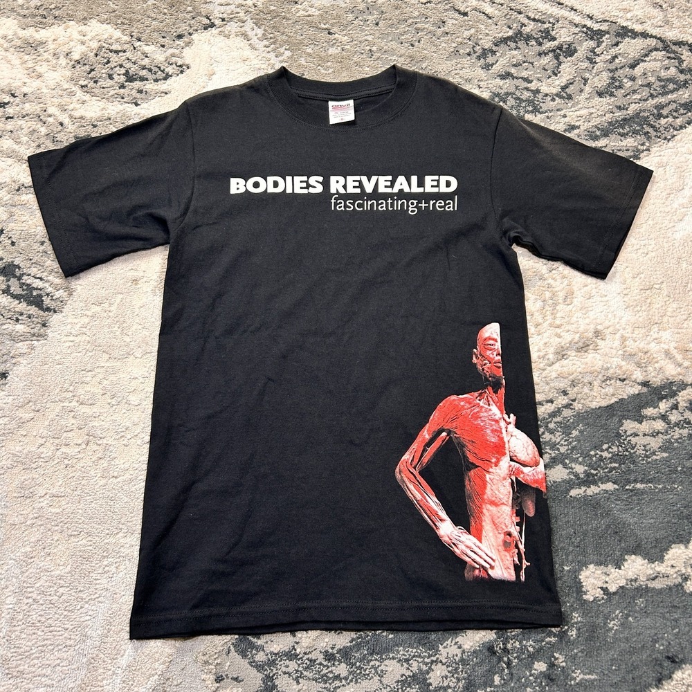 Anvil T Shirt Mens Small Black Knit Cotton Bodies Revealed Graphic Y2K 00s‎